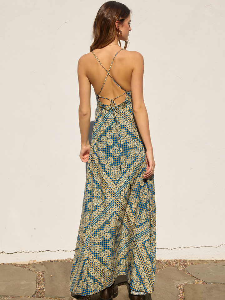 Stylish Lynelle Stay Cute Knot Maxi Dress featuring a chic knot-front detail, perfect for summer days and nights.