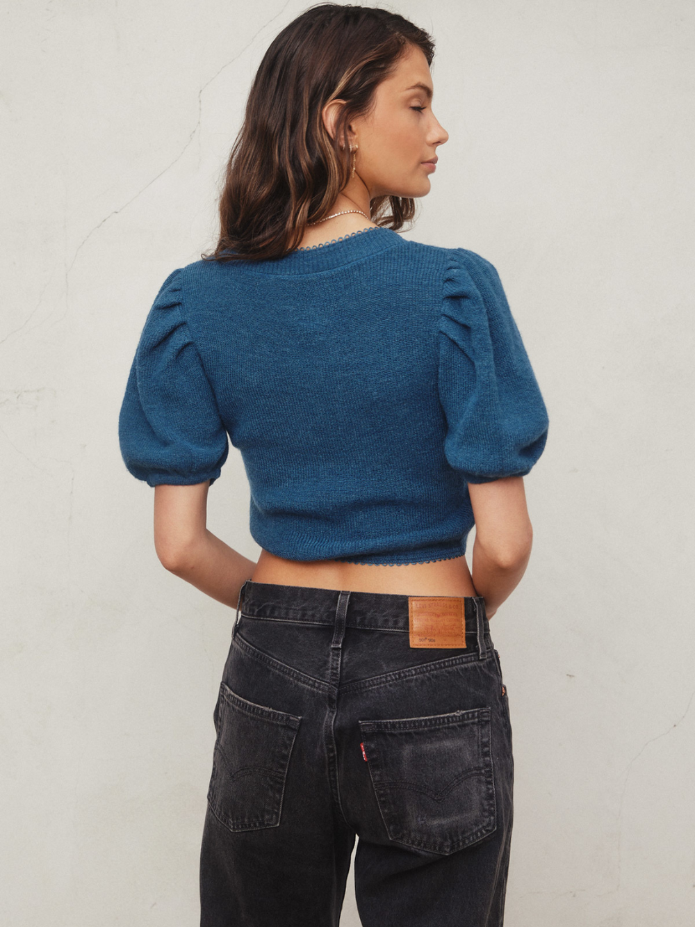 Cozy Simply Yours V-Neck Cardigan features puff sleeves and a scalloped trim, perfect for layering or wearing solo.