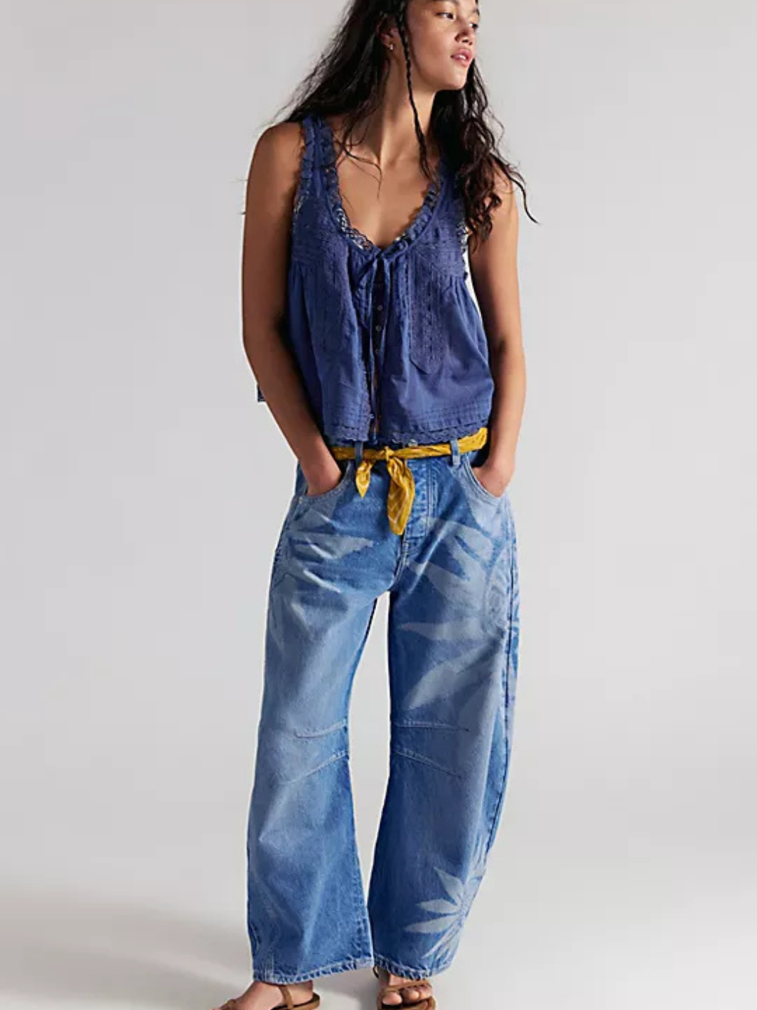 Free People - We The Free Good Luck Printed Barrel Jeans