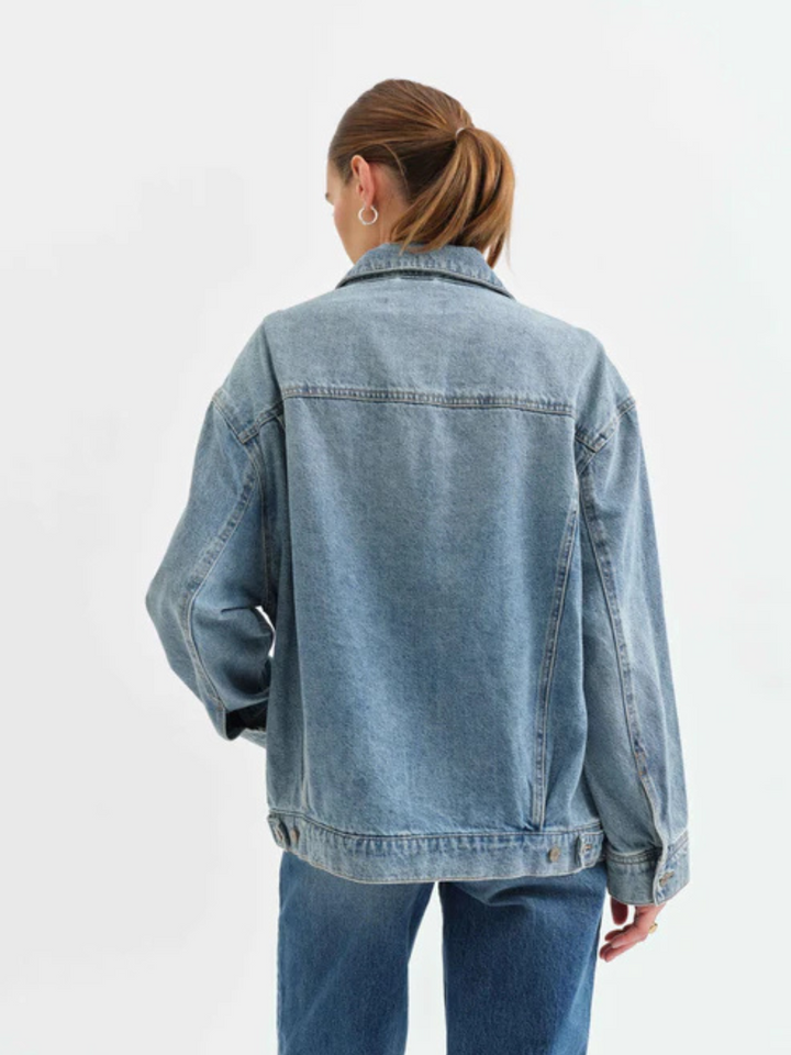 Stylish DAZE DENIM - Beau Boyfriend Jacket showcases an oversized fit, perfect for effortless layering in any outfit.