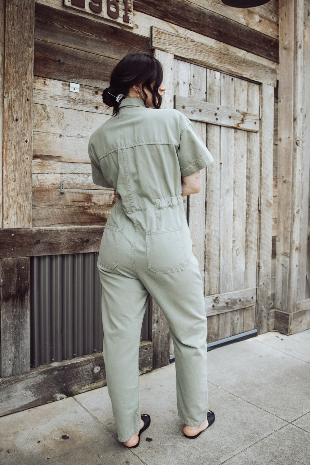 FREE PEOPLE MARCI DENIM JUMPSUIT - WASHED ARMY