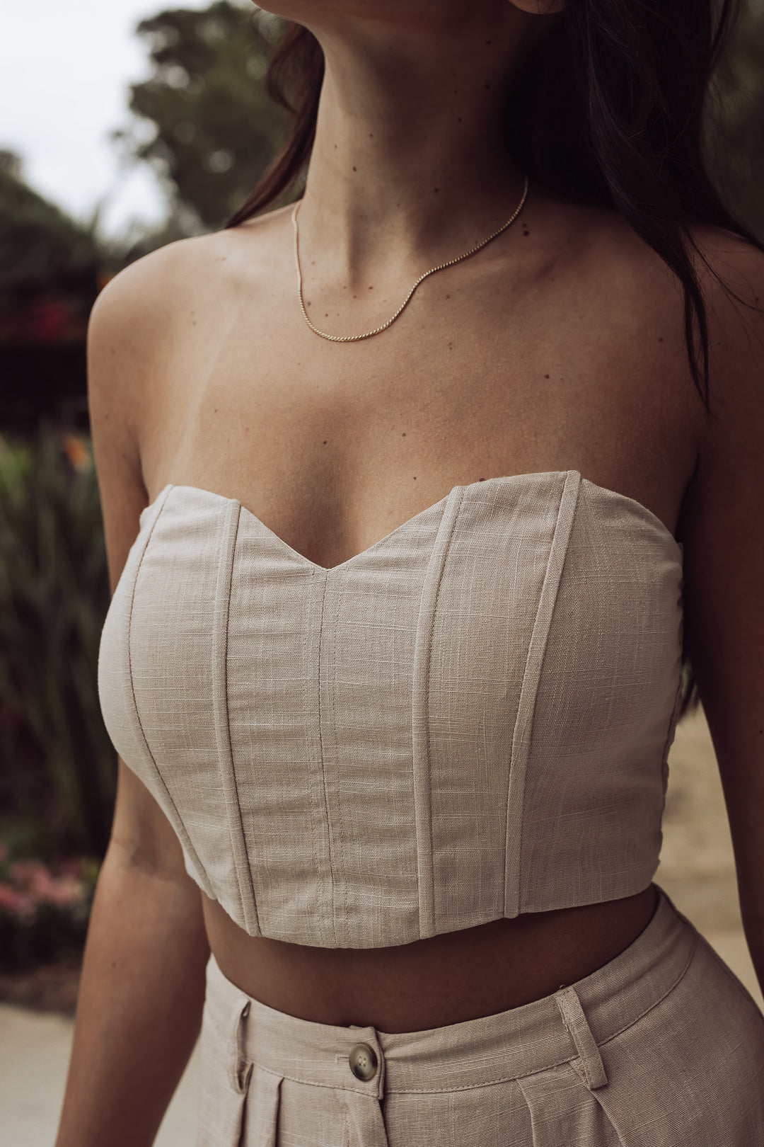 WATCH THE SUNSET CORSET CROPPED TOP - BEIGE
