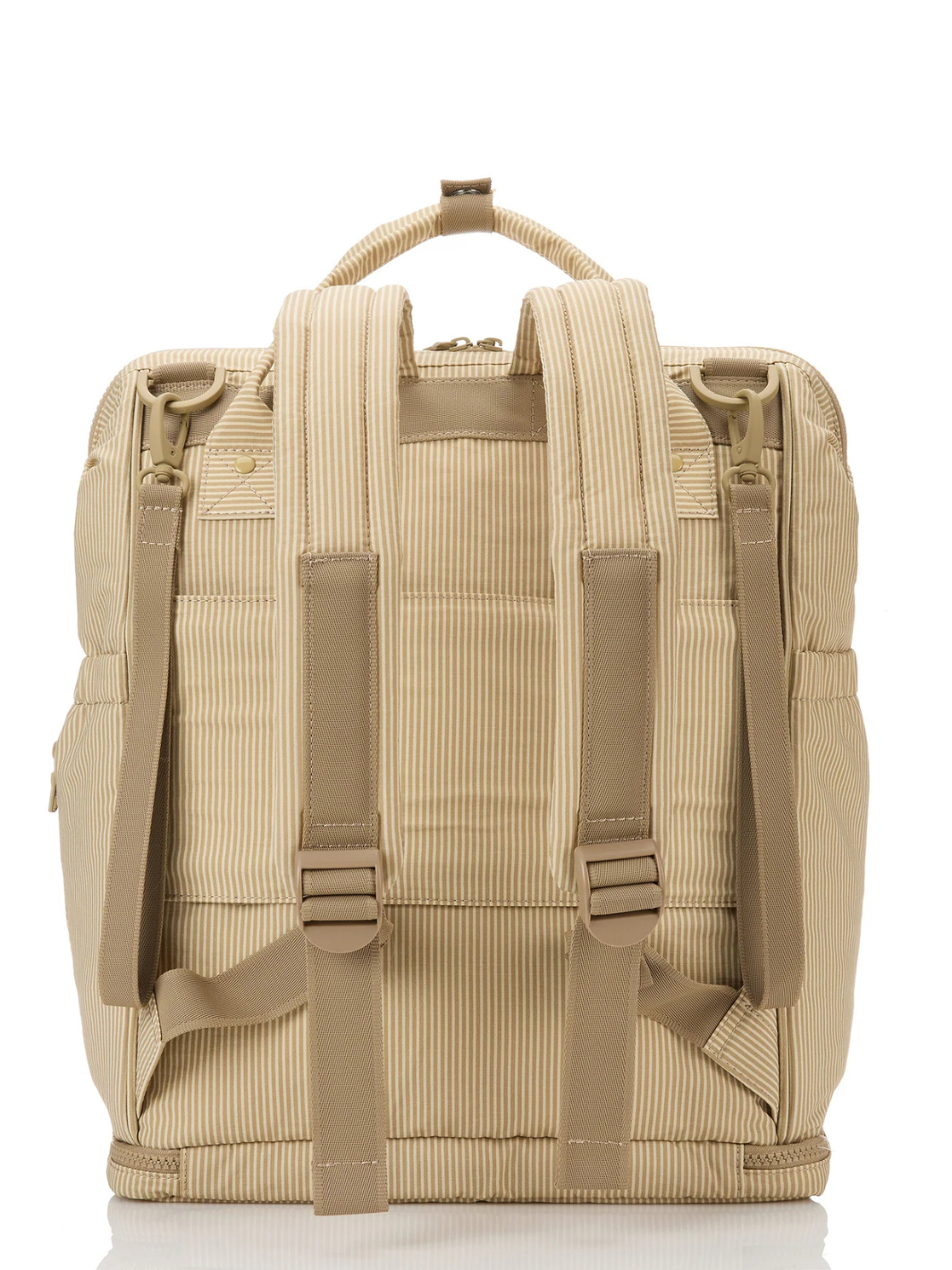 Le Bébé diaper backpack, ALOHA Collection, beige striped fabric with padded straps and multiple pockets