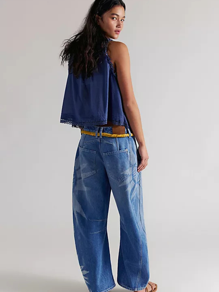 Free People - We The Free Good Luck Printed Barrel Jeans
