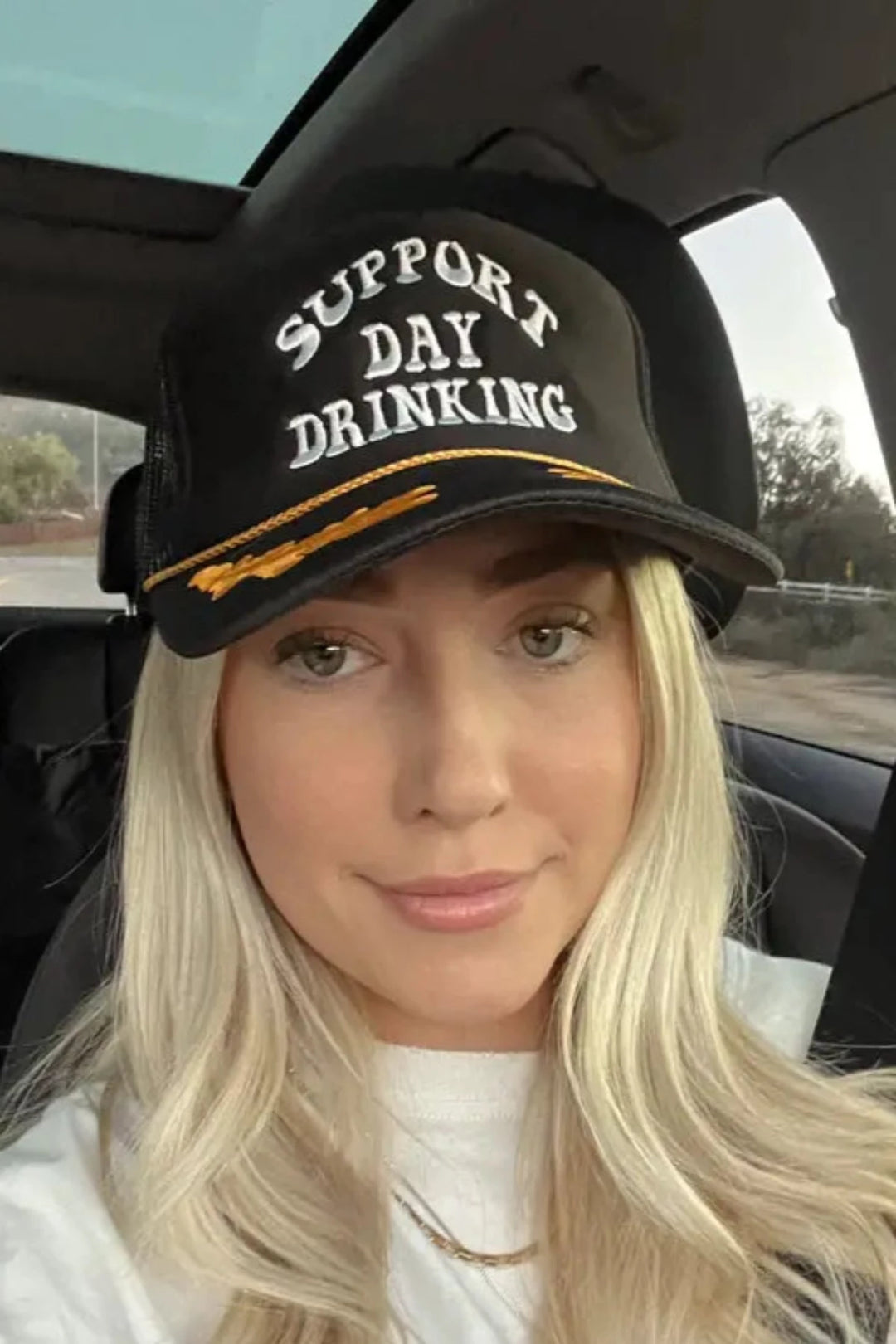 SUPPORT DAY DRINKING TRUCKER HAT - EMBROIDERED