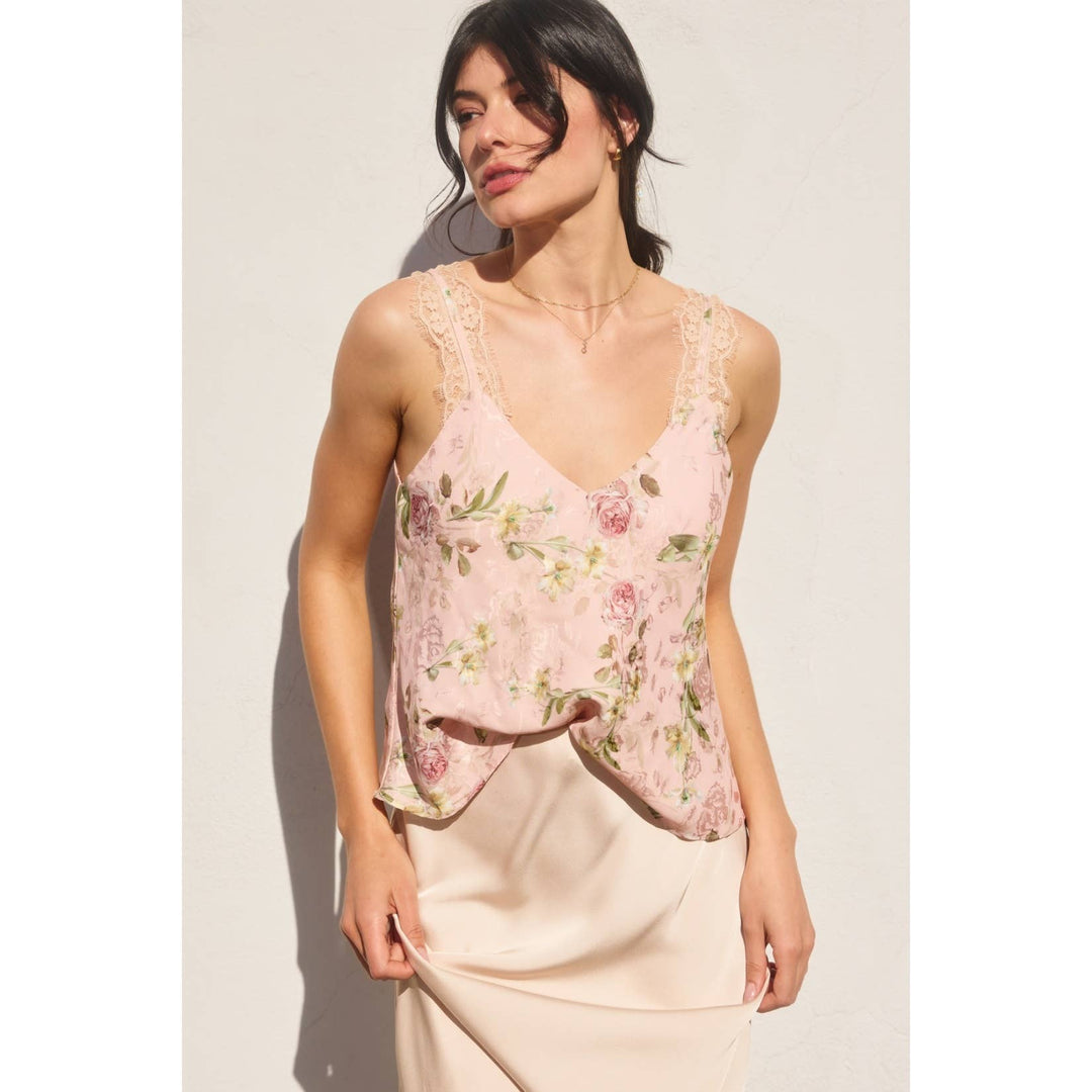 Jayden P Boutique - My Darling Eyelash Lace Cami Top - Small / BLUSH ROSE