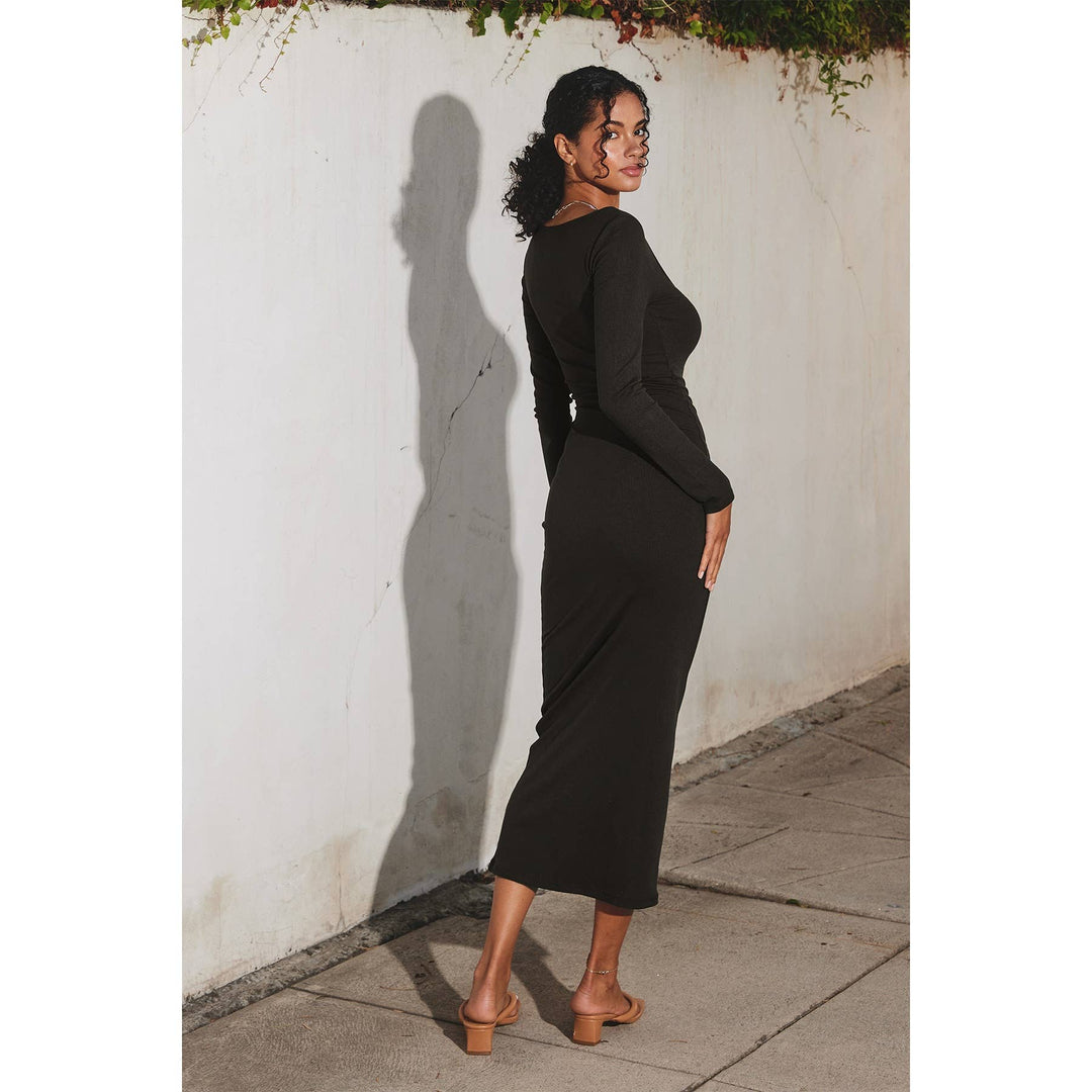 Jayden P Boutique - Vita Ribbed Knit Midi Dress - BLACK / Small