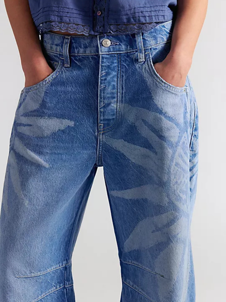 Free People - We The Free Good Luck Printed Barrel Jeans