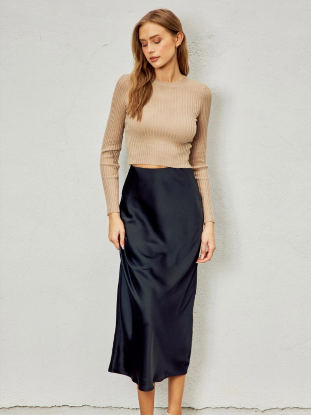 Mavien Satin Maxi Skirt is great to paired with a graphic tee or blouse. Womens Boutique