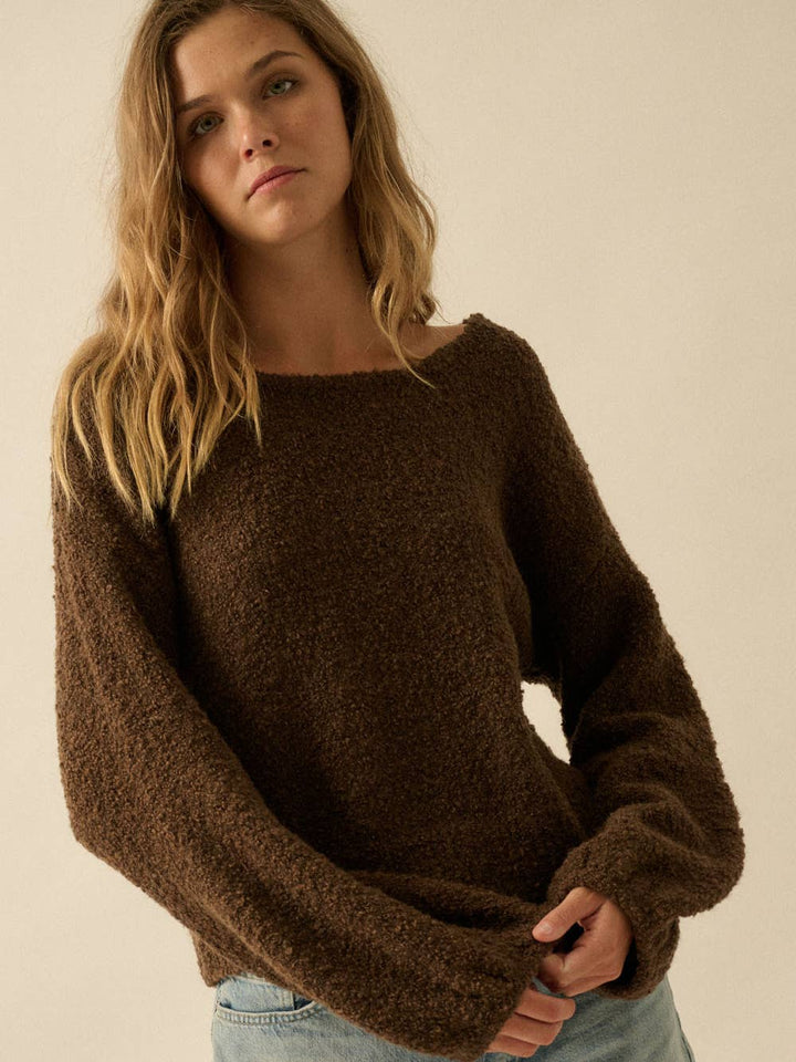 Blossom Bubble-Sleeve Knit Sweater in Chocolate | Jayden P Boutique