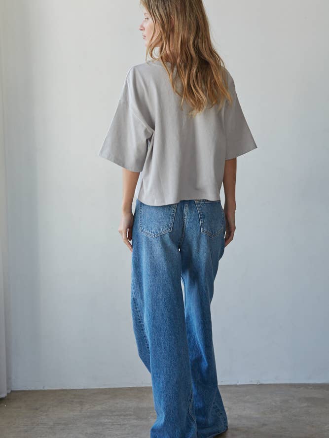 Sutton Drop Shoulder Knit Crew Top in Grey | Jayden P Boutique