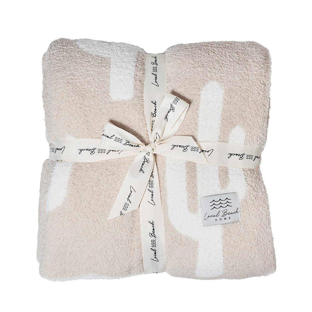 Jayden P Boutique - Local Beach - Cactus Luxe Home Blanket - Taupe/Cream