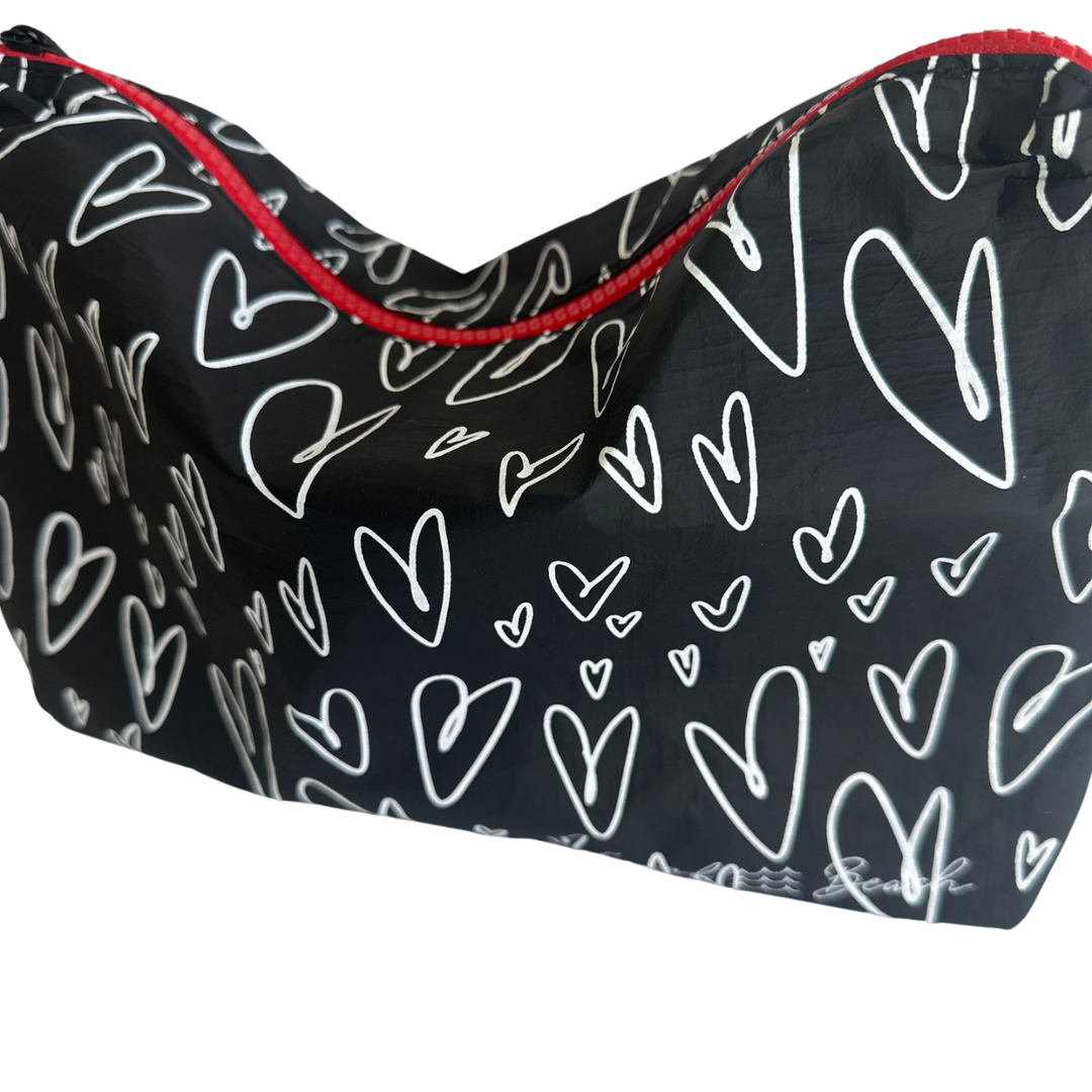 Jayden P Boutique - Local Beach - Local Beach Love Collection Heart Water Resistant Tyvek Printed Pouch - Black / Hearts Pouch MD