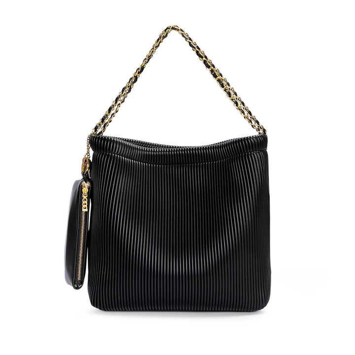 Pixie Mood - Isabella - Recycled Vegan Chain Shoulder Bag - Black Pleated