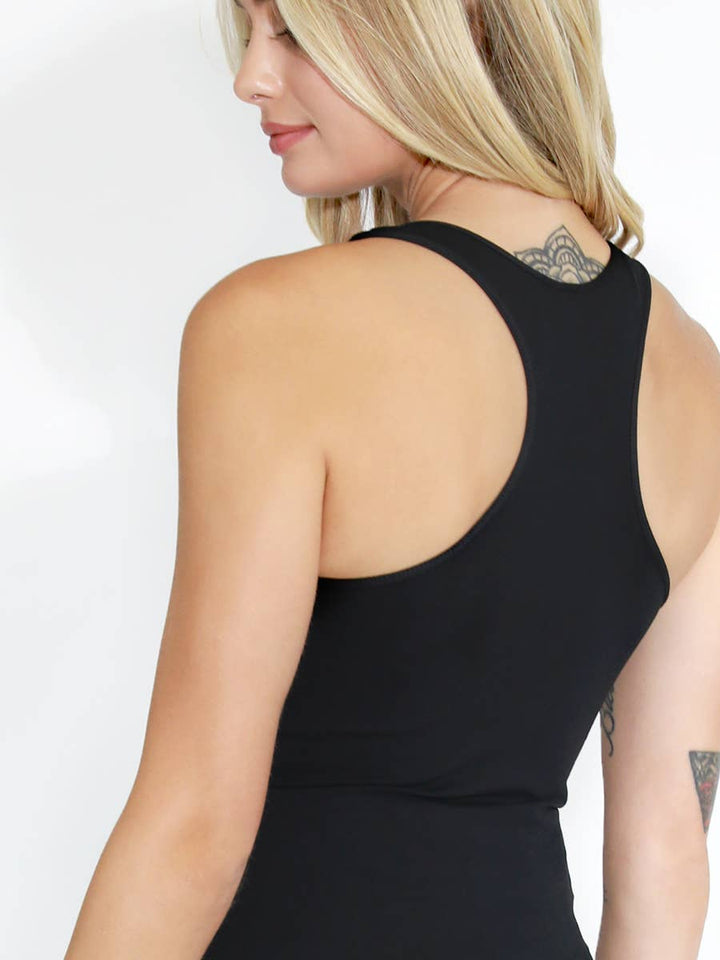 NikiBiki Kenzie Jersey Racerback Tank in Black — back view of wide-strap racerback | Jayden P Boutique