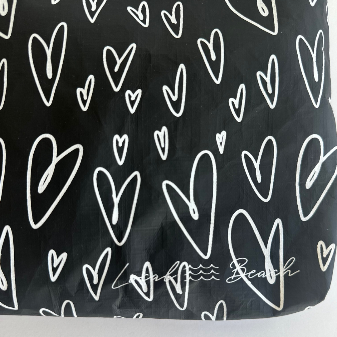 Jayden P Boutique - Local Beach - Local Beach Love Collection Heart Water Resistant Tyvek Printed Pouch - Black / Hearts Pouch MD