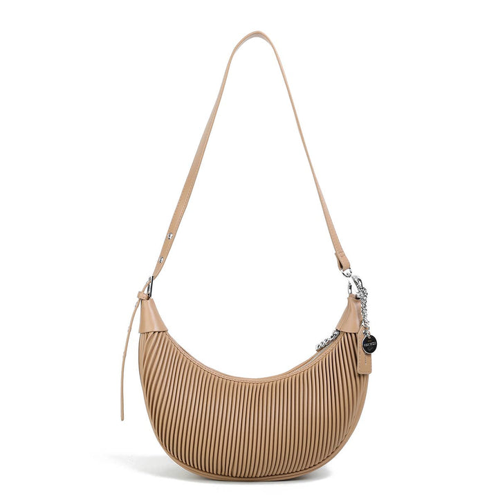 Jayden P Boutique - Pixie Mood - Crescent - Recycled Vegan Crossbody Bag - Latte Pleated