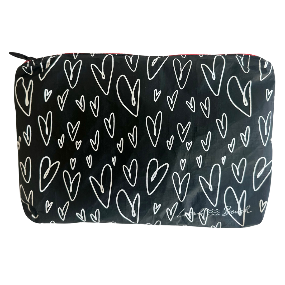 Jayden P Boutique - Local Beach - Local Beach Love Collection Heart Water Resistant Tyvek Printed Pouch - Black / Hearts Pouch MD