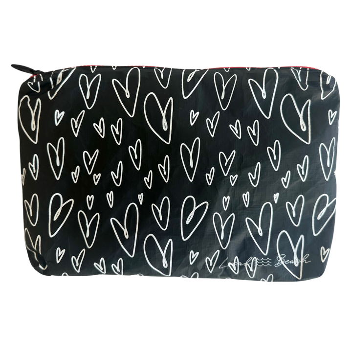 Jayden P Boutique - Local Beach - Local Beach Love Collection Heart Water Resistant Tyvek Printed Pouch - Black / Hearts Pouch MD