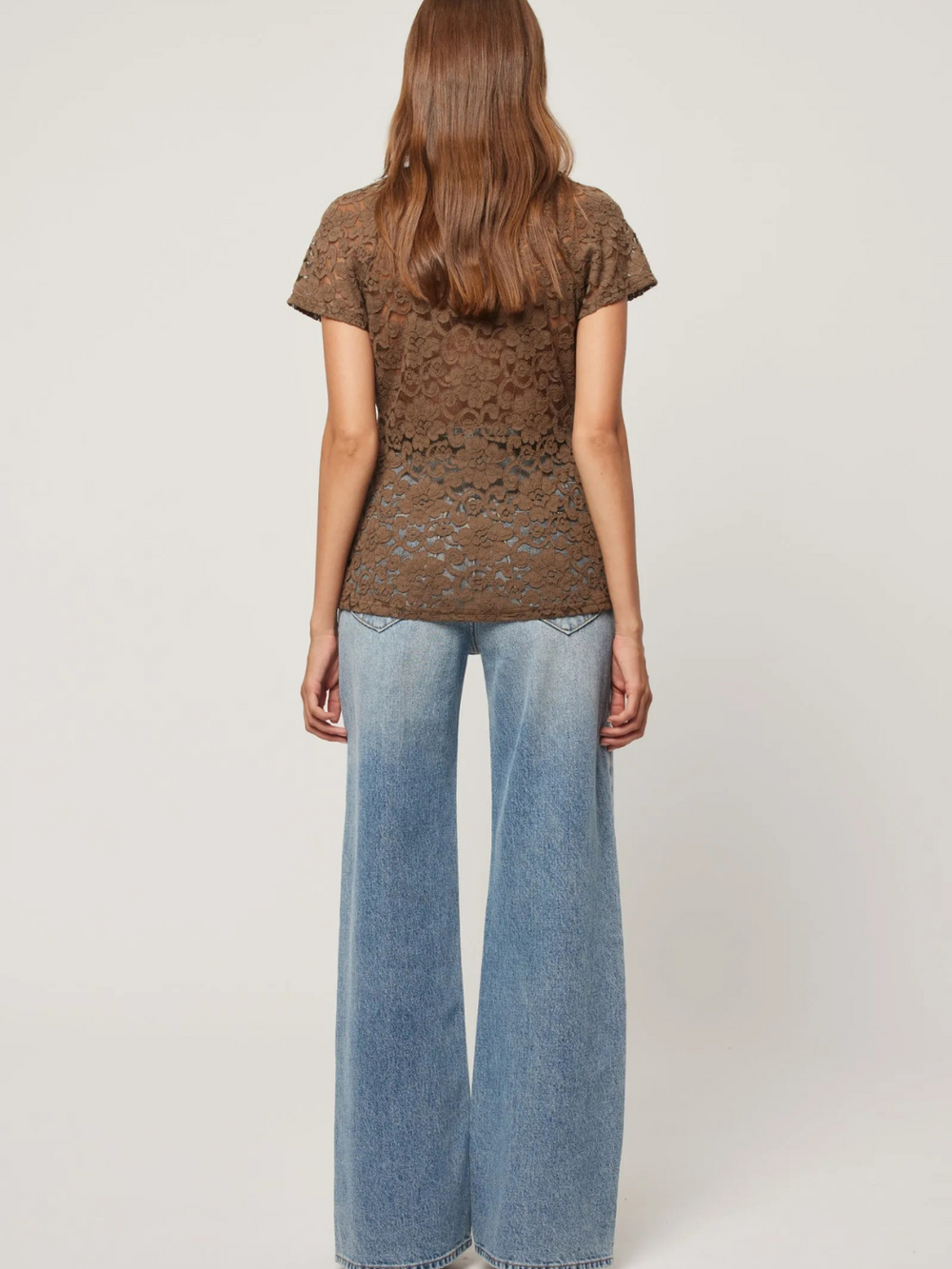 Stylish ROLLAS - Sailor Scoop Jeans showcased with a chic lace top for a trendy look. Perfect for any occasion.