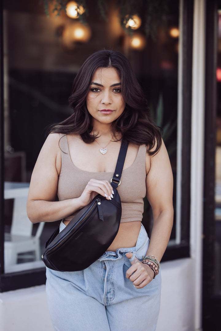 ATLAS LEATHER FANNY PACK - BLACK-MANDRN-Jayden P Boutique