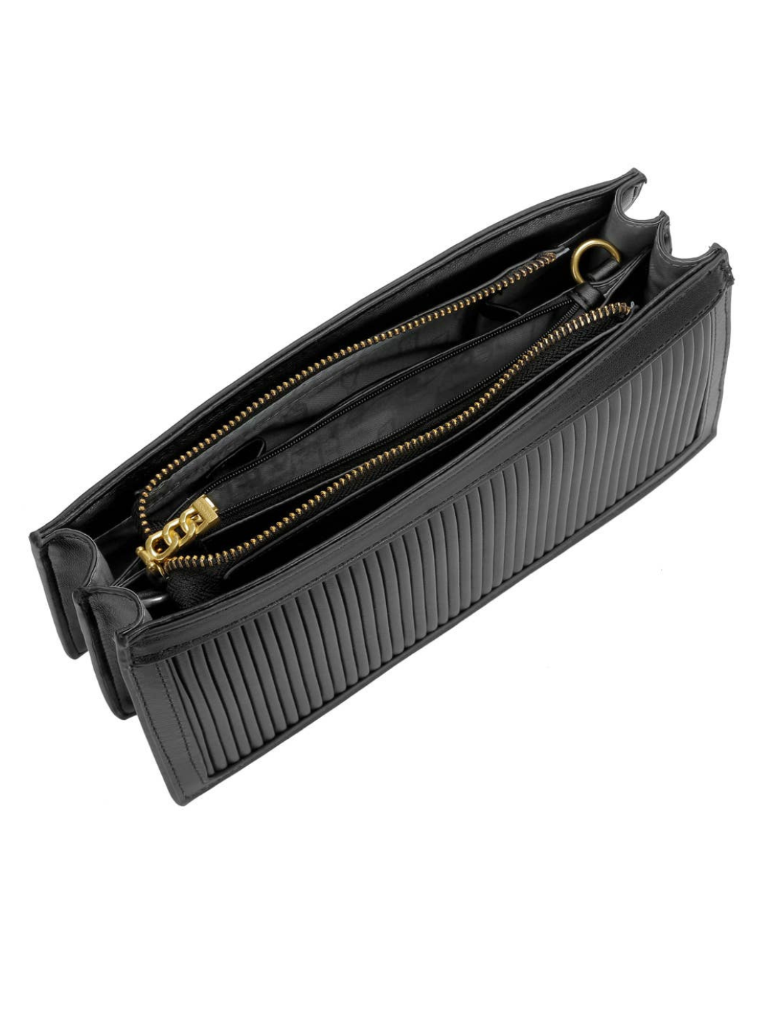 Looking for a versatile clutch that effortlessly transitions from gala glam to brunch chic? This accordion-style clutch, crafted from luxurious pleated vegan leather, is the ultimate style statement. Carry it without the strap for an elegant black-tie vibe, wear it as a shoulder bag for a polished daytime look, or go hands-free as a crossbody for casual-cute perfection. One bag, endless possibilities!