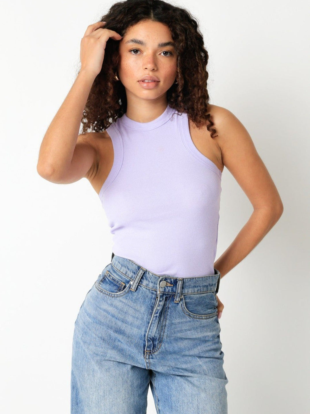 Jayden P Boutique - Alden Ribbed Racerback Tank Top - Lilac - SMALL