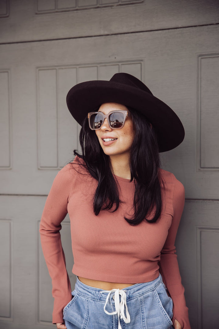 All I've Got Long Sleeve Crop Top - Dusty Red