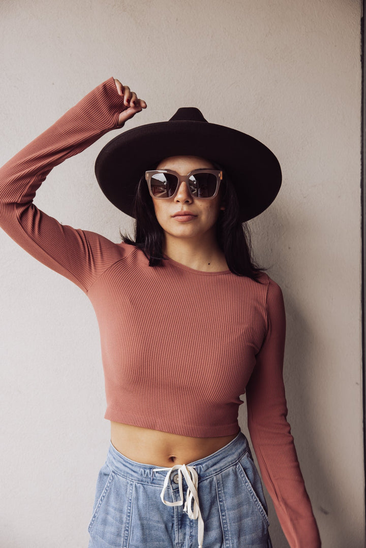 All I've Got Long Sleeve Crop Top - Dusty Red