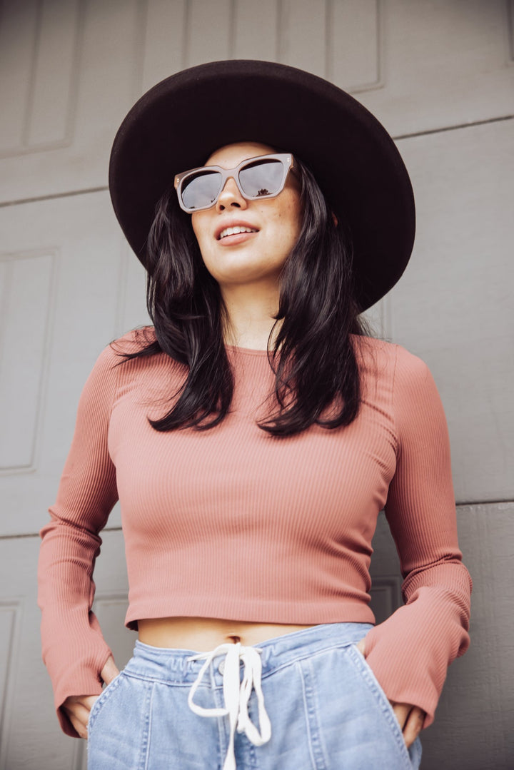 All I've Got Long Sleeve Crop Top - Dusty Red