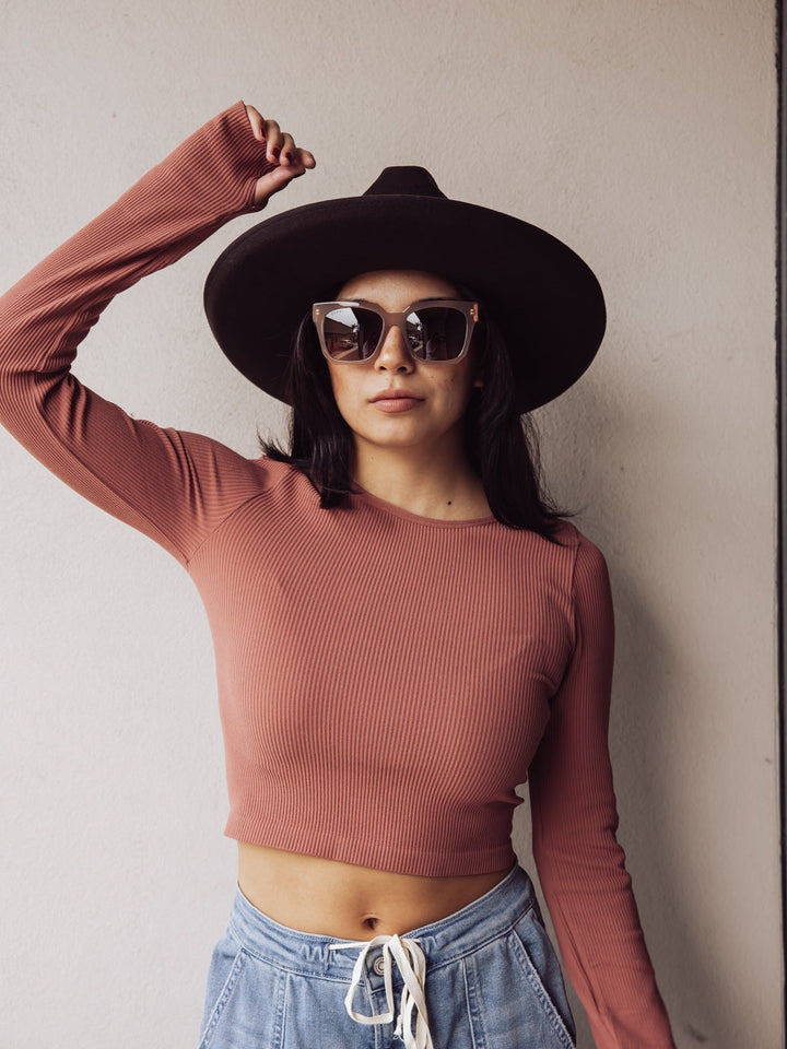 All I've Got Long Sleeve Crop Top - Dusty Red