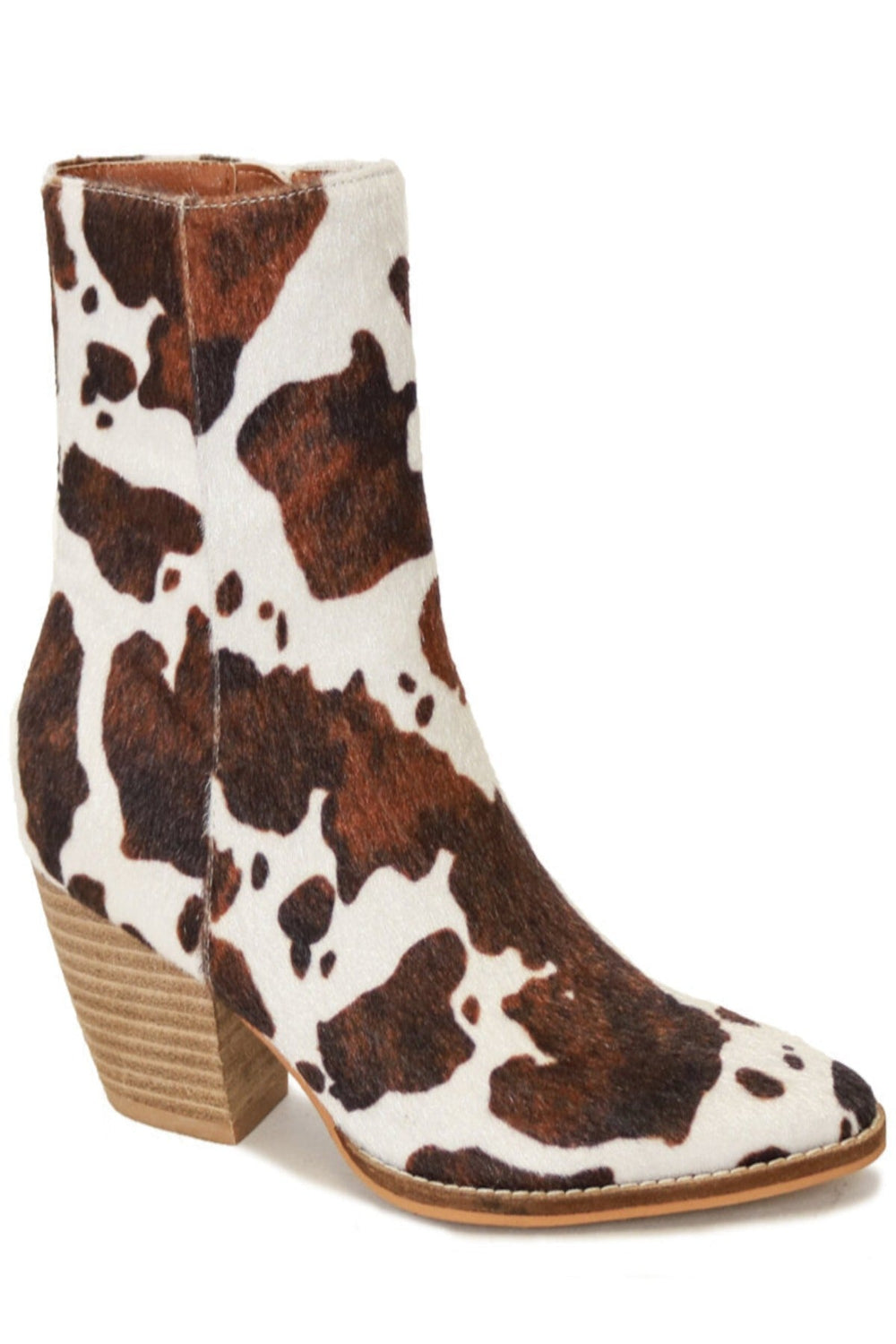 Arisa Vegan Cowhide Booties - Brown/Cream-BEAST FASHION-Jayden P Boutique