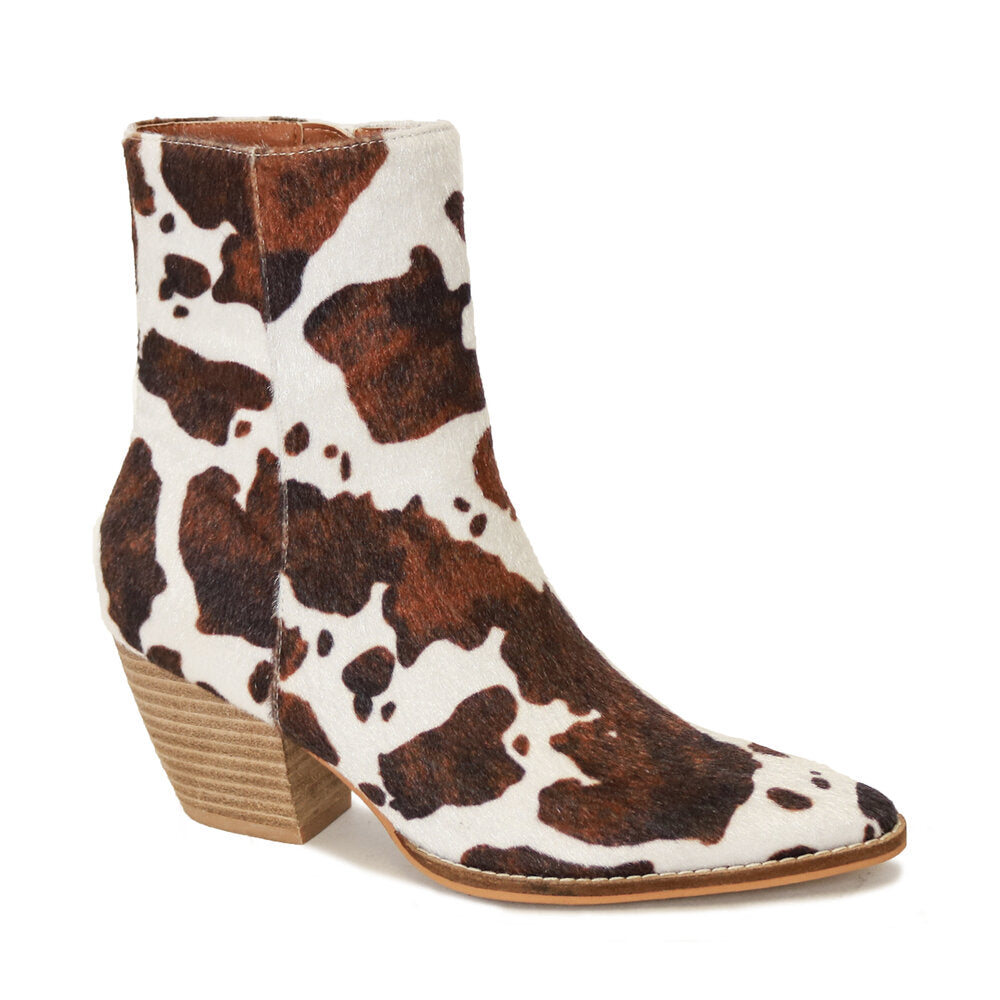 Arisa Vegan Cowhide Booties - Brown/Cream-BEAST FASHION-Jayden P Boutique