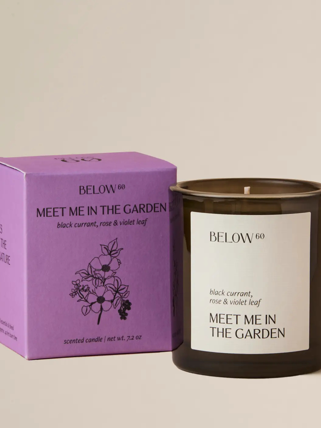BELOW 60 - Meet Me in the Garden candle (box and jar) with black currant, rose & violet leaf.