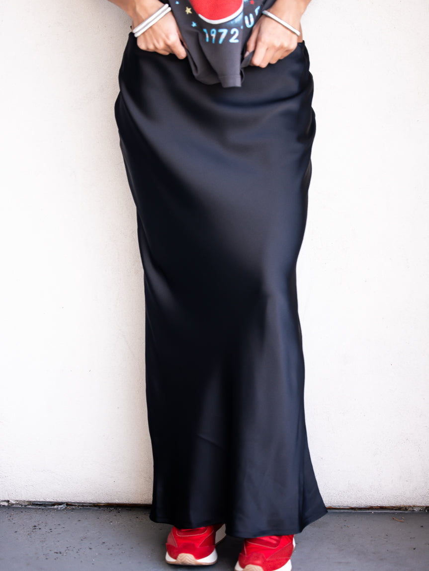 Jayden P Boutique - Mavien Satin Maxi Skirt - Small / Black