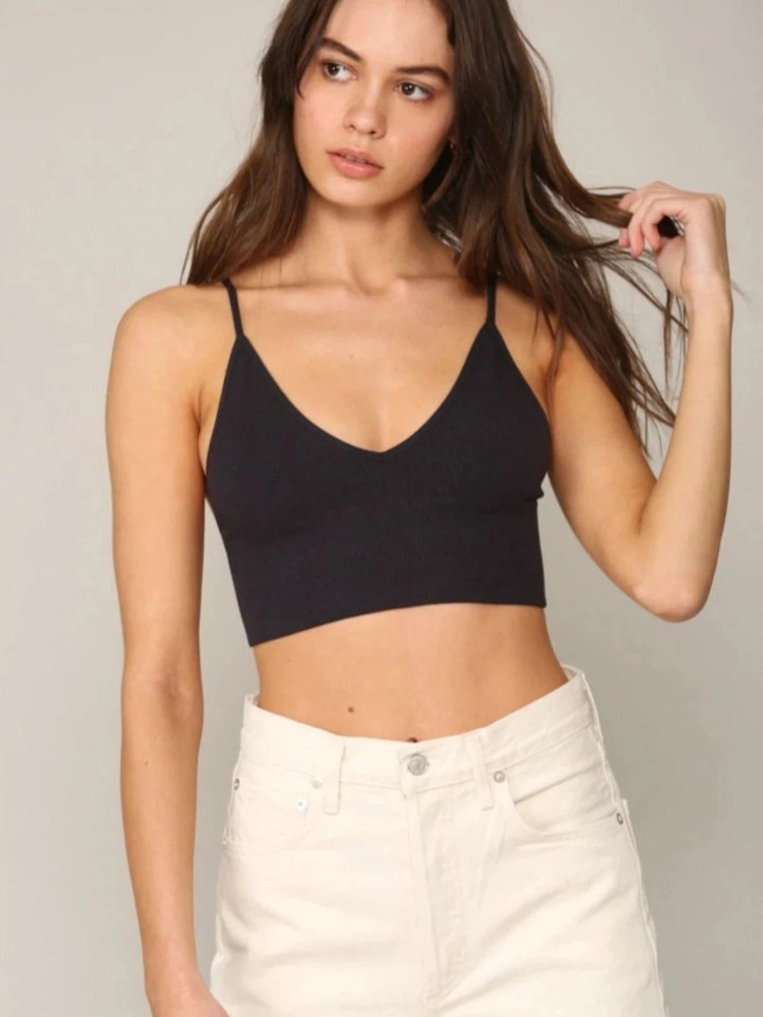 Brami Ribbed V-Neck Bra Top - Black-by together-Jayden P Boutique