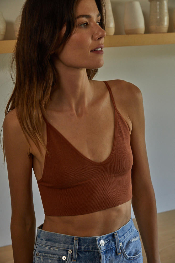 Brami Ribbed V-Neck Bra Top - Camel-by together-Jayden P Boutique