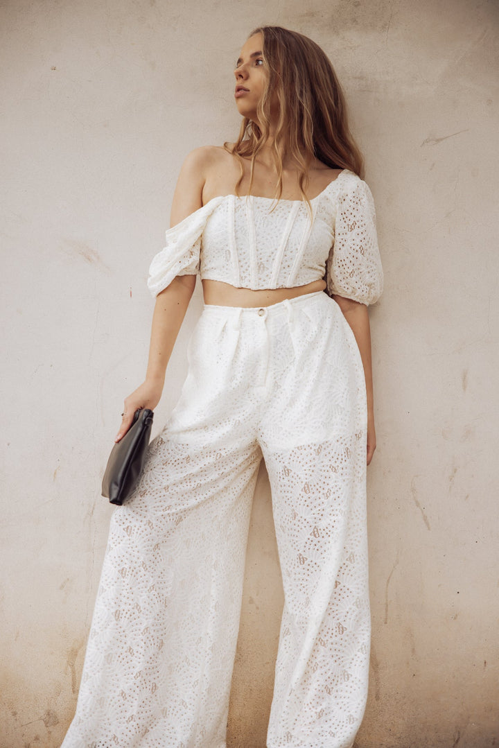 Carmen High-Waisted Eyelet Pants