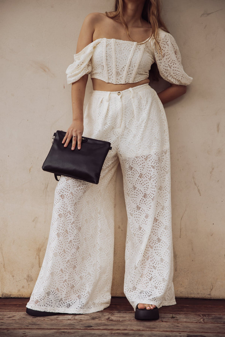 Carmen High-Waisted Eyelet Pants