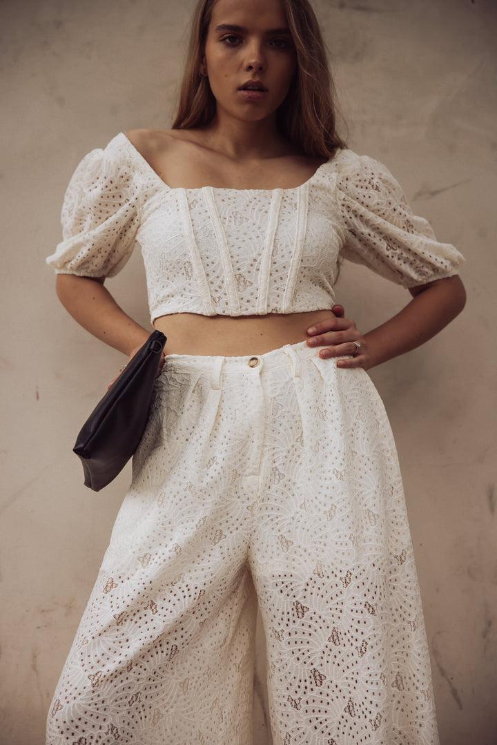 Carmen Puff Sleeve Eyelet Top