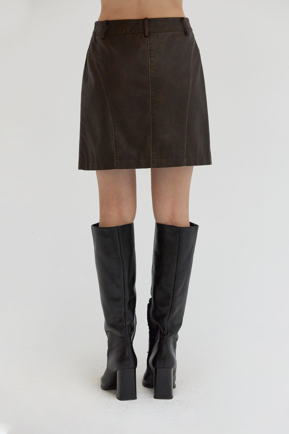 Cleo Distressed Vegan Leather Mini Skirt