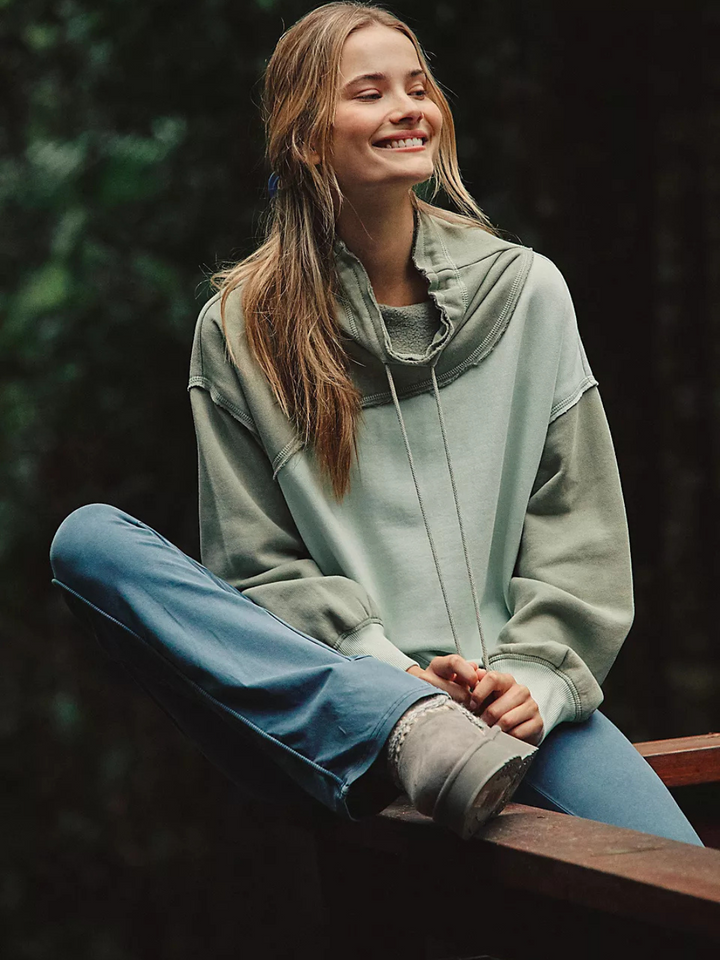 Jayden P Boutique - FREE PEOPLE - Home Stretch Colorblock Pullover - Sage Stone / Extra small