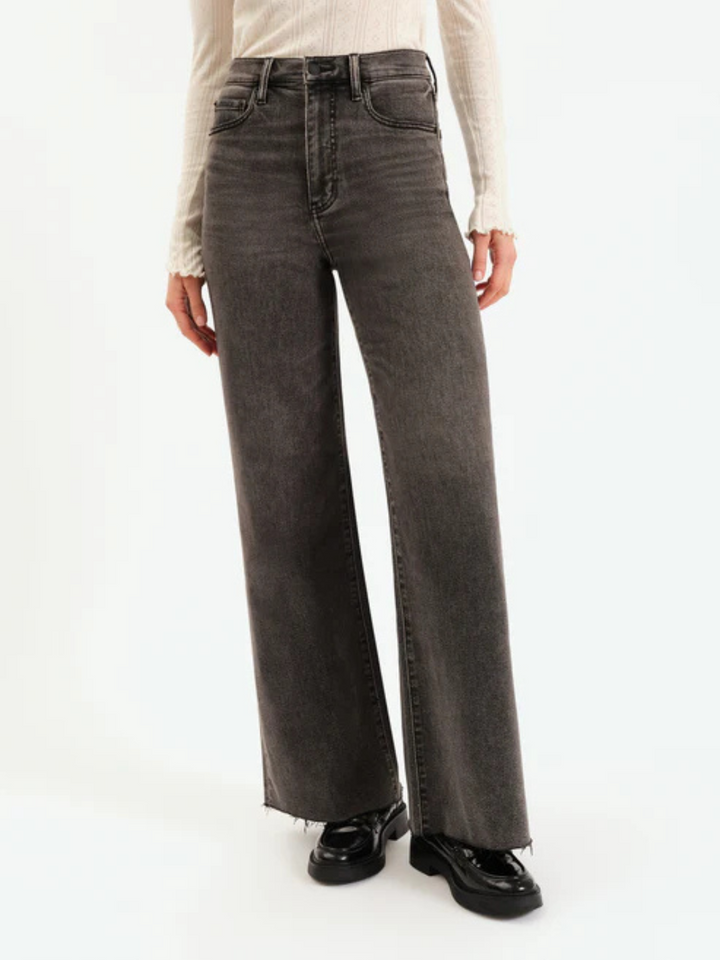 DAZE DENIM - Farout High Rise Wide Leg Jeans in dark wash with wide-leg silhouette, modern cool style.