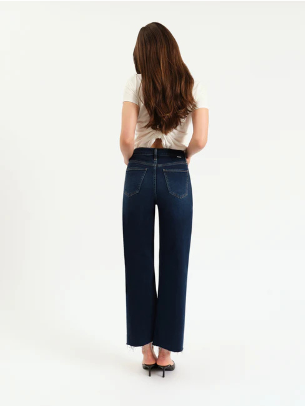 DAZE DENIM - Pleaser High Rise Wide Ankle Jeans in rich indigo with a flattering high-rise wide ankle silhouette