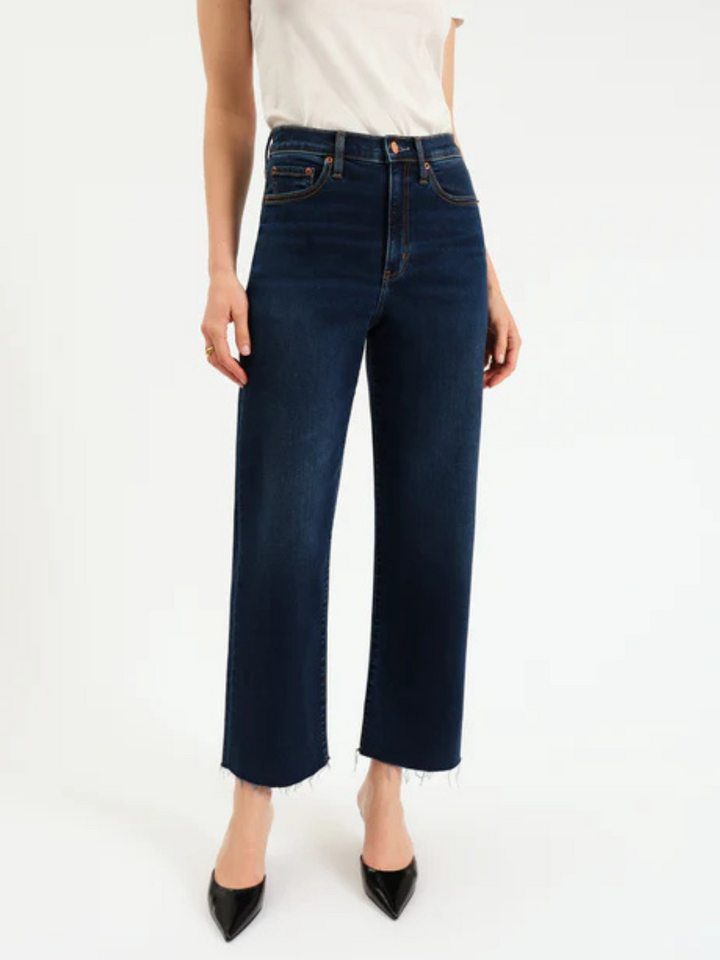 DAZE DENIM - Pleaser High Rise Wide Ankle Jeans in rich indigo with high-rise fit and raw hem detail