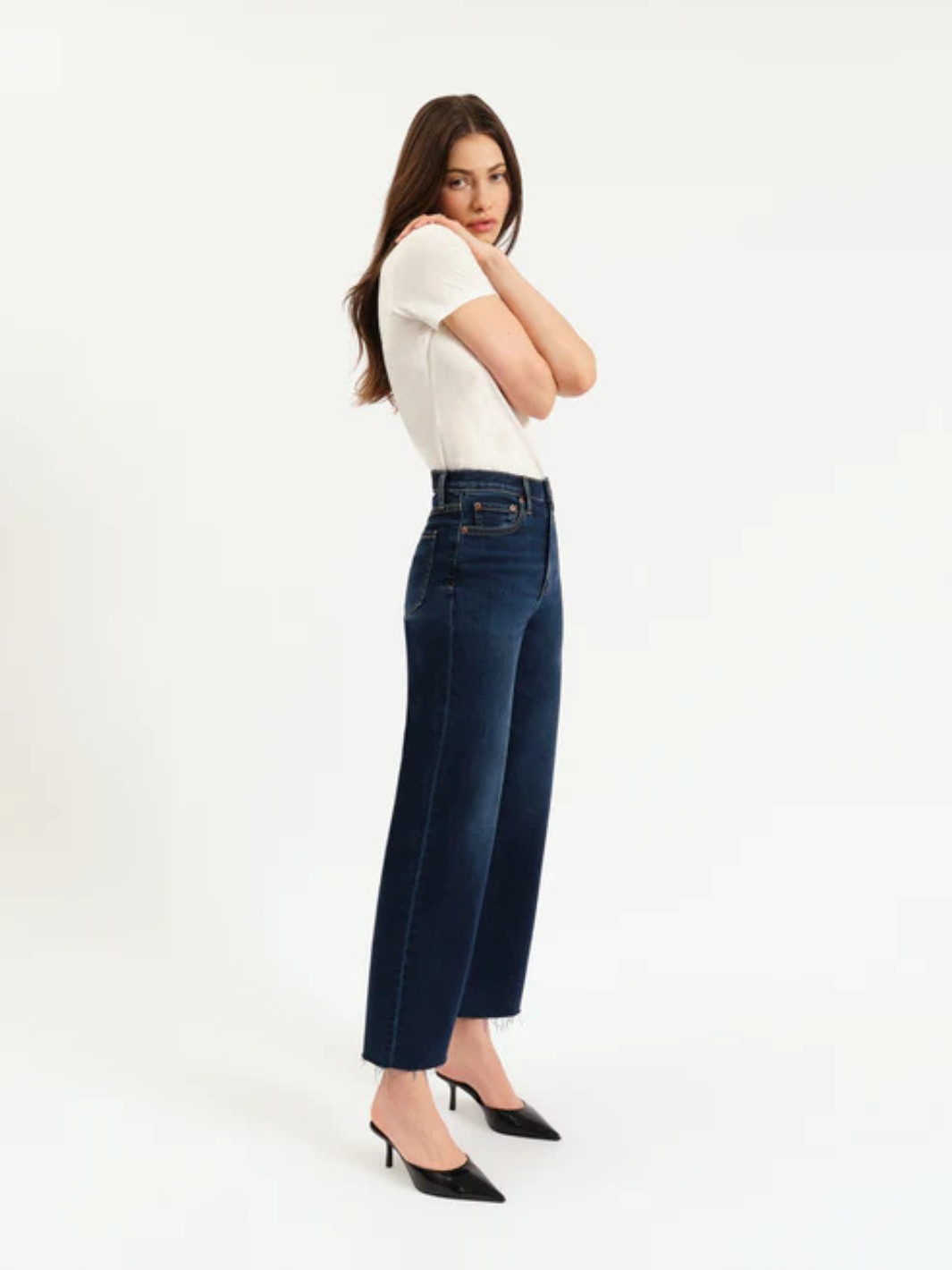 DAZE DENIM - Pleaser High Rise Wide Ankle Jeans in rich indigo with high-rise, wide ankle fit for flattering curves