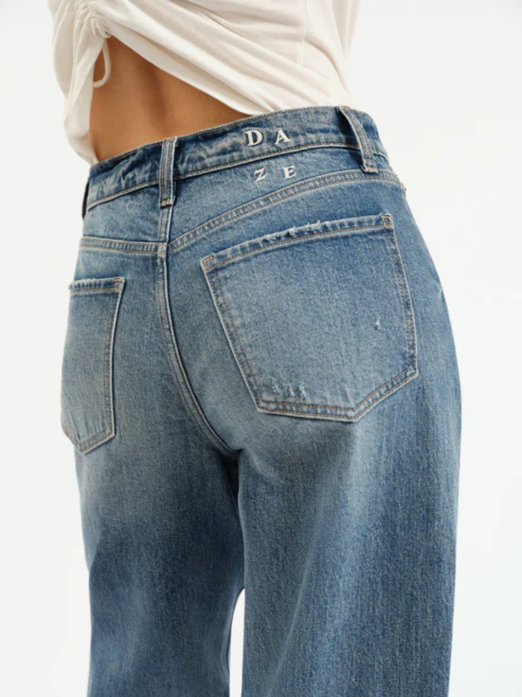 DAZE DENIM - Venice Barrel Leg jeans (back view): high-rise, pre-rolled cuff, sculpted relaxed fit.