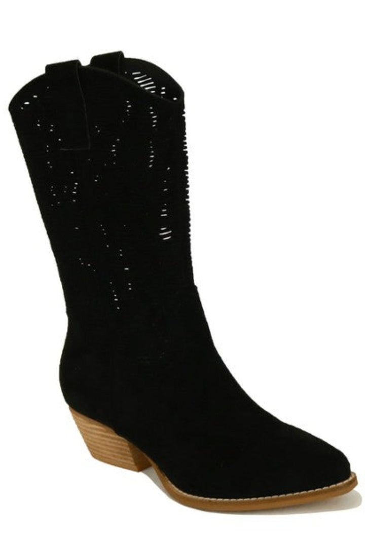 Dallas Laser Cut Boots - Black-BEAST FASHION-Jayden P Boutique