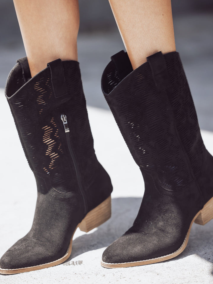 Dallas Laser Cut Boots - Black-BEAST FASHION-Jayden P Boutique