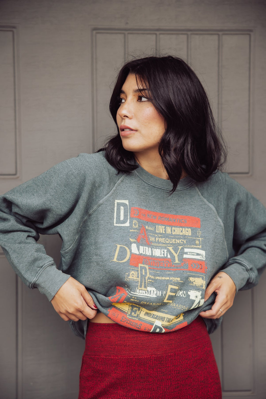 Daydreamer Music Head Raglan Crew Pullover - Grey